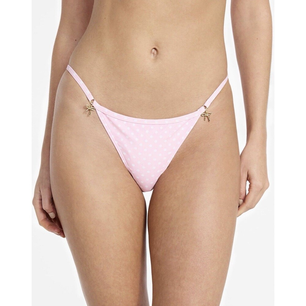Pink Polka Dot Bikini Swim Bottom Whimsical Fairy Cheeky High Leg Women's XL NWT